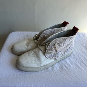 Del Toro High Top Sneakers Sz 13 Men’s White Embroidered Tapestry Leather LaceUp